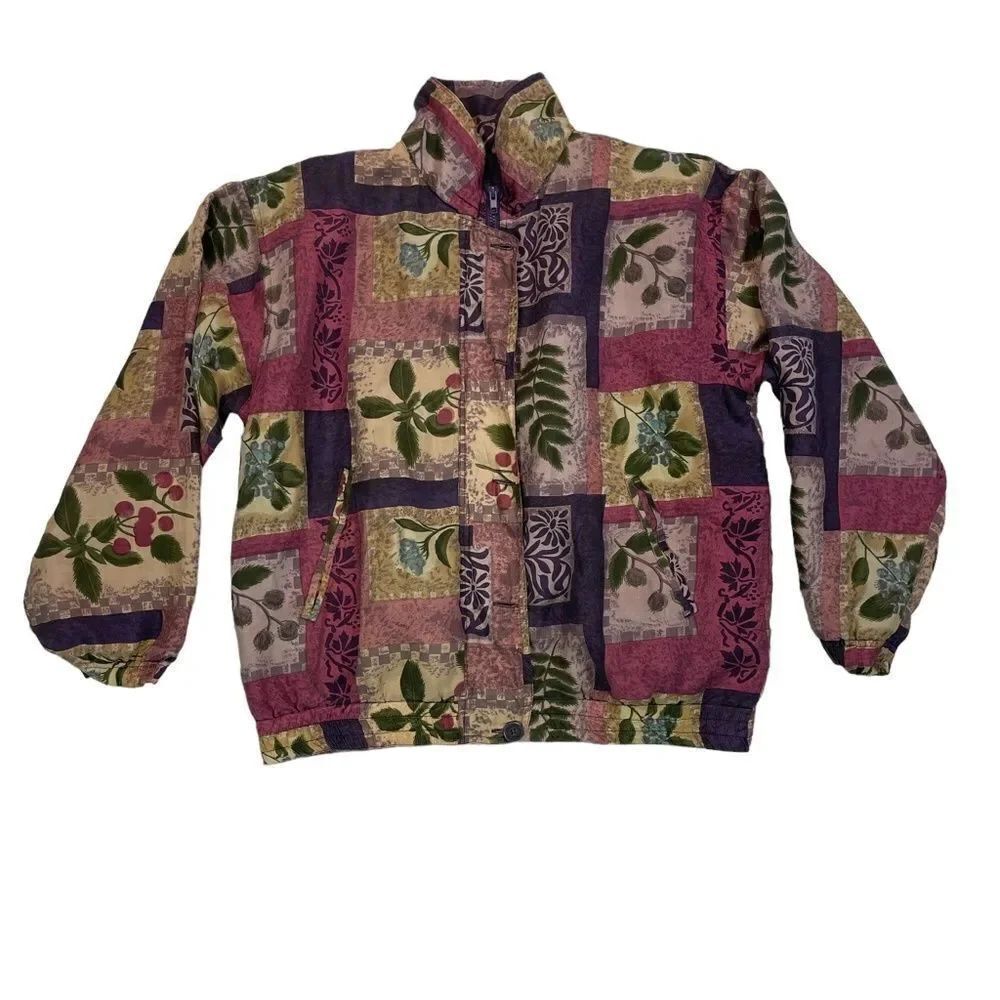 Vintage Stunt Sports 100% Silk Patterned Zip Up Jacket